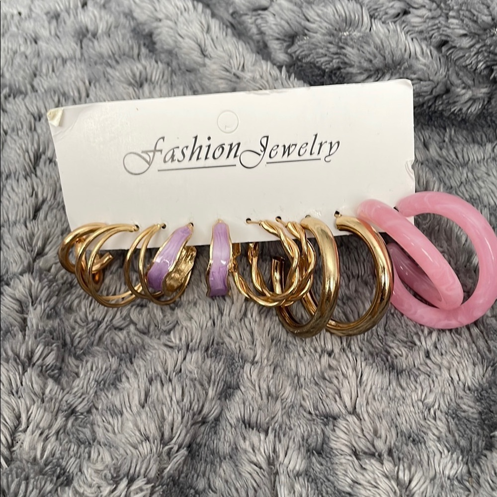 Gold and Pink Hoop Earring Set
